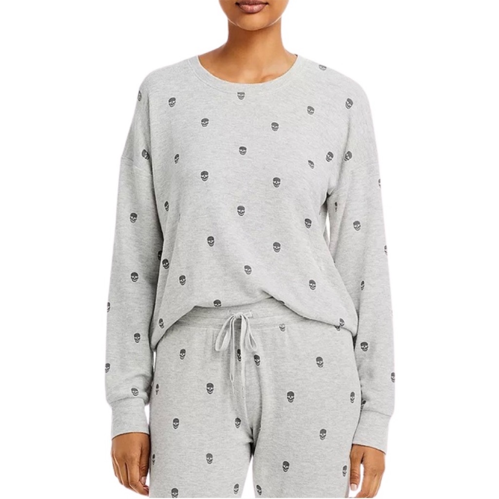 Aqua Lounge Two Piece Set Skulls Sweatshirt/Jogger Size Xs Oversized Gray